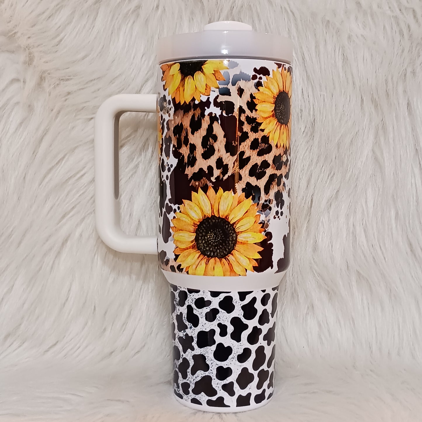 40 oz Sunflower Cow Print Tumbler