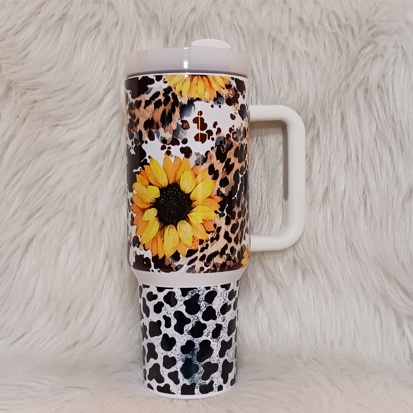 40 oz Sunflower Cow Print Tumbler