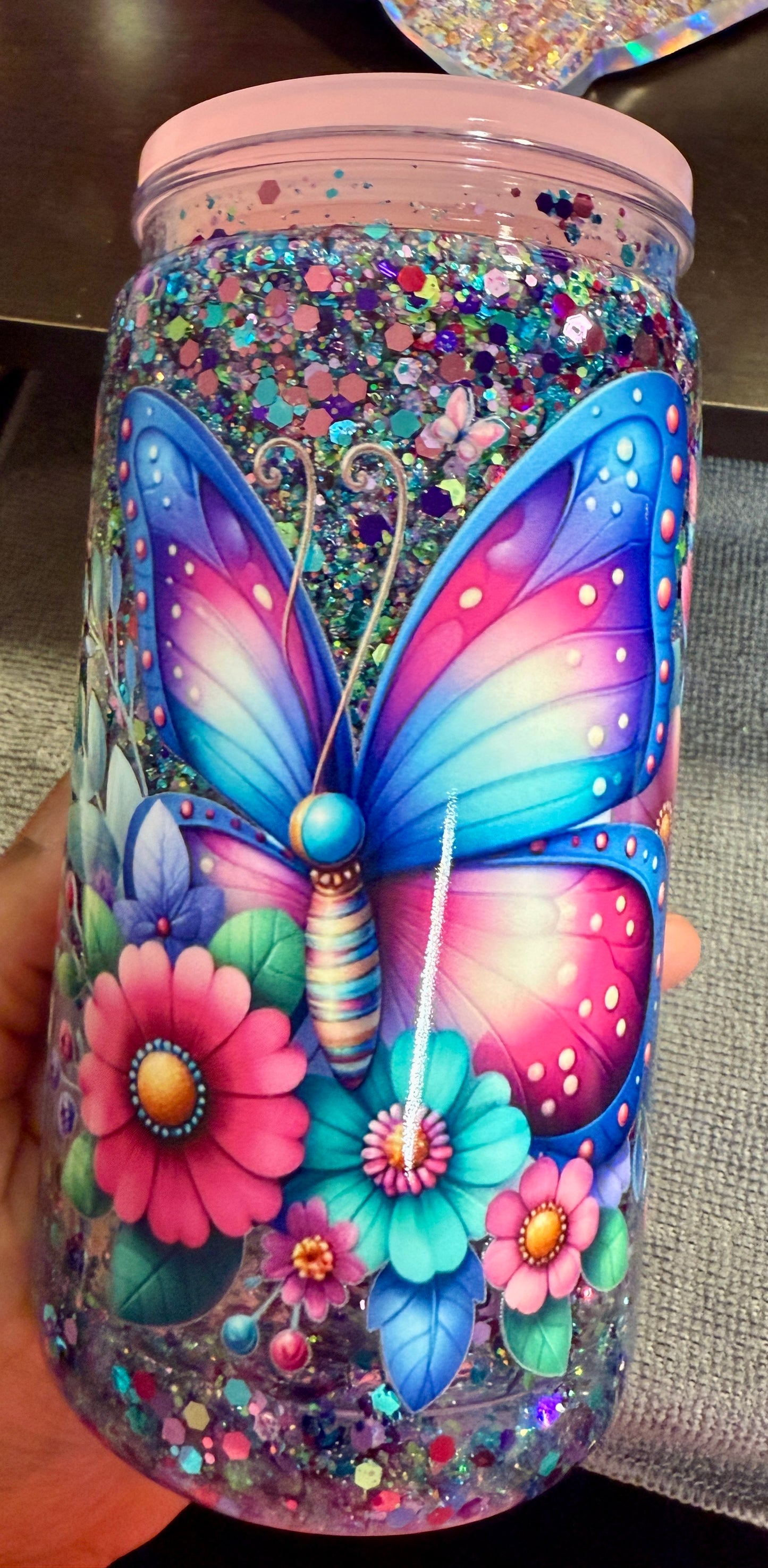 16oz Butterfly Snow Globe Cup