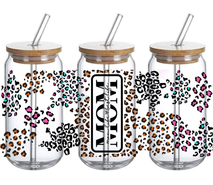 MOM Leopard Print Glass Tumbler