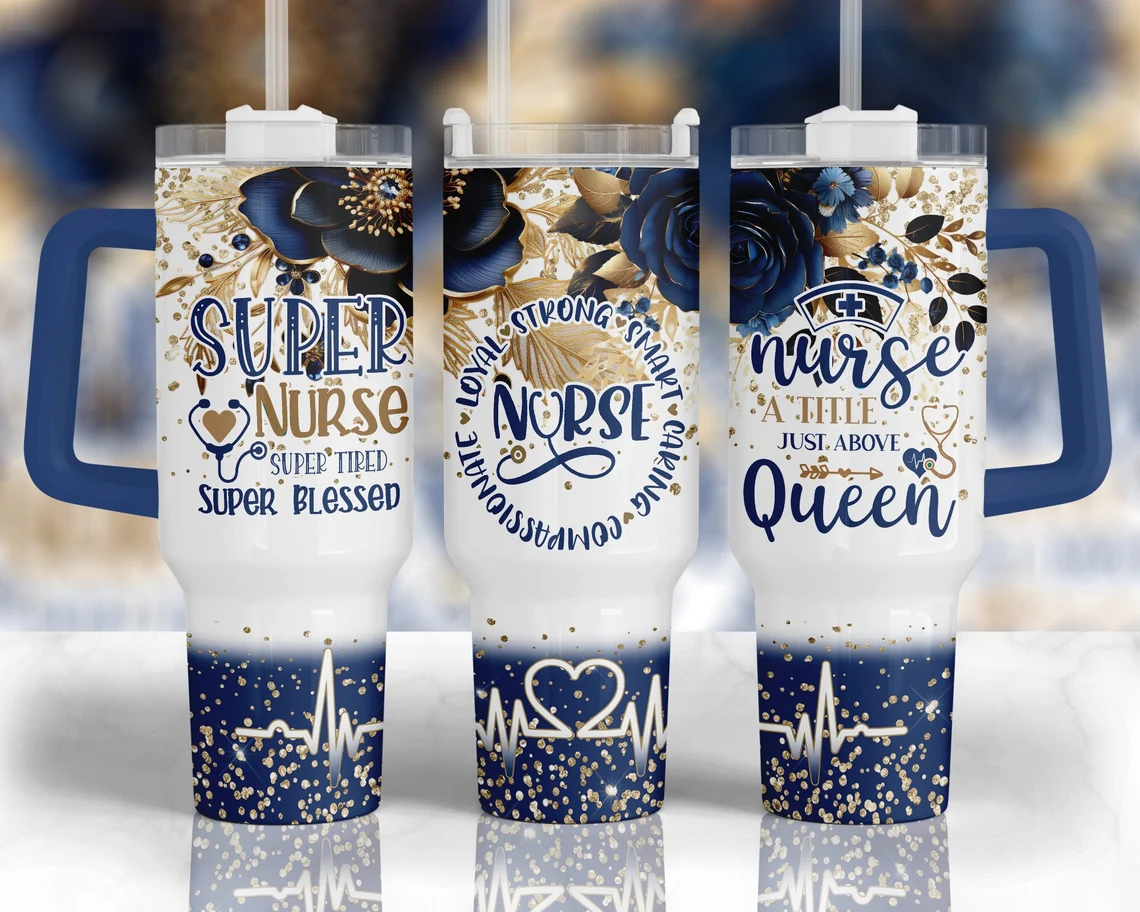 Blue Floral Nurse 40oz Tumbler